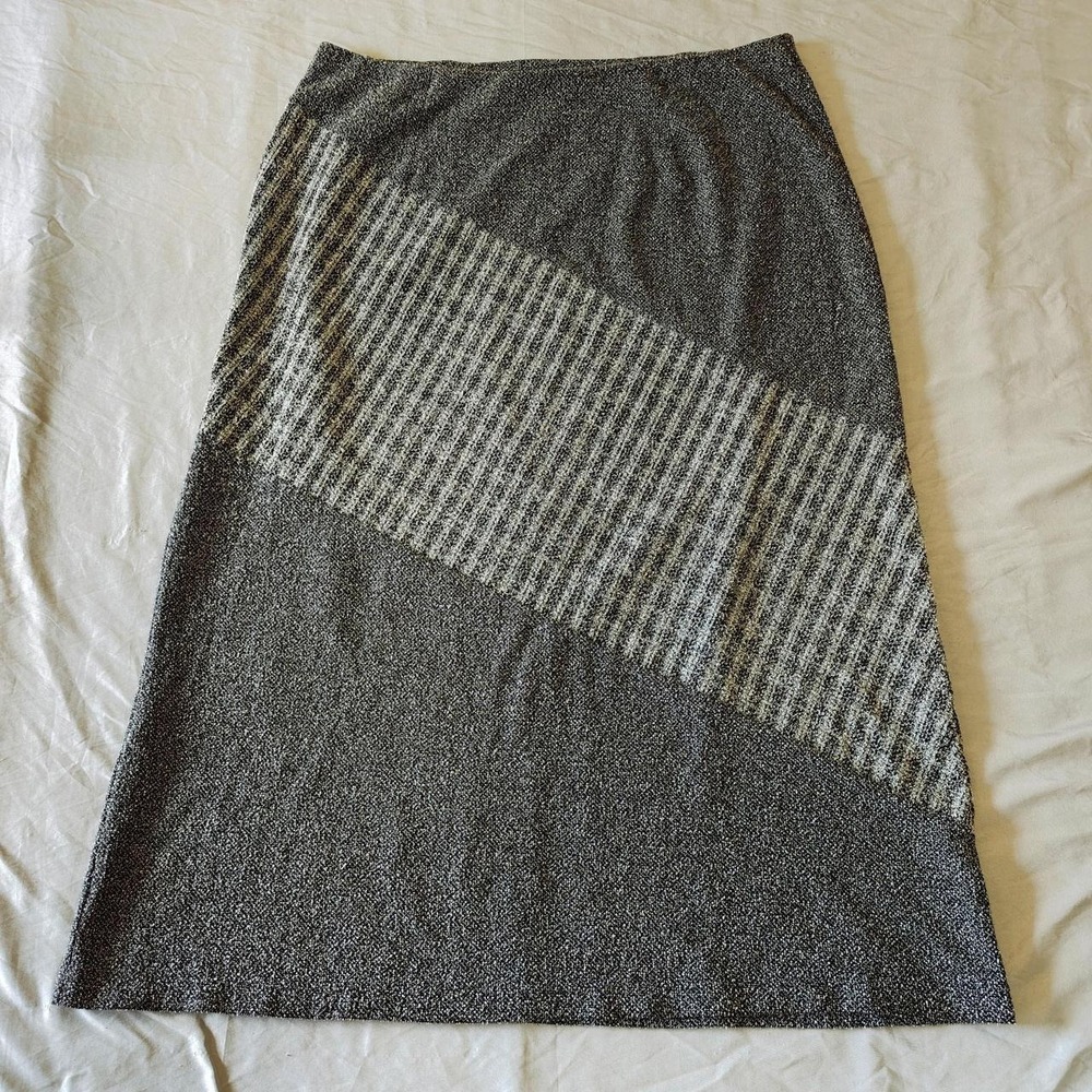 Liz Claiborne Villager Woman Knit Midi Skirt Grey Silver Vintage 90s Plus 1X